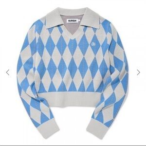 KIRSH Argyle Check Knit Cherry Sweater V-Neck Collar Like New Sz 1 / US Small 4